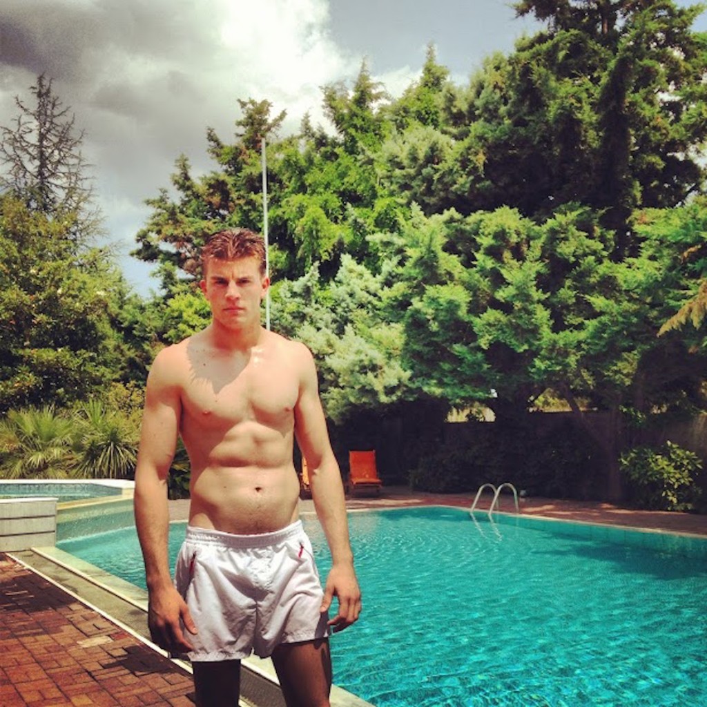 Versace catwalk model Achileas Venos at a private swimming pool in Kapandriti.