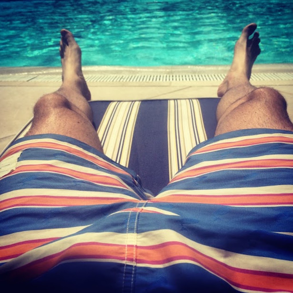 Swimming shorts by Thom Browne.