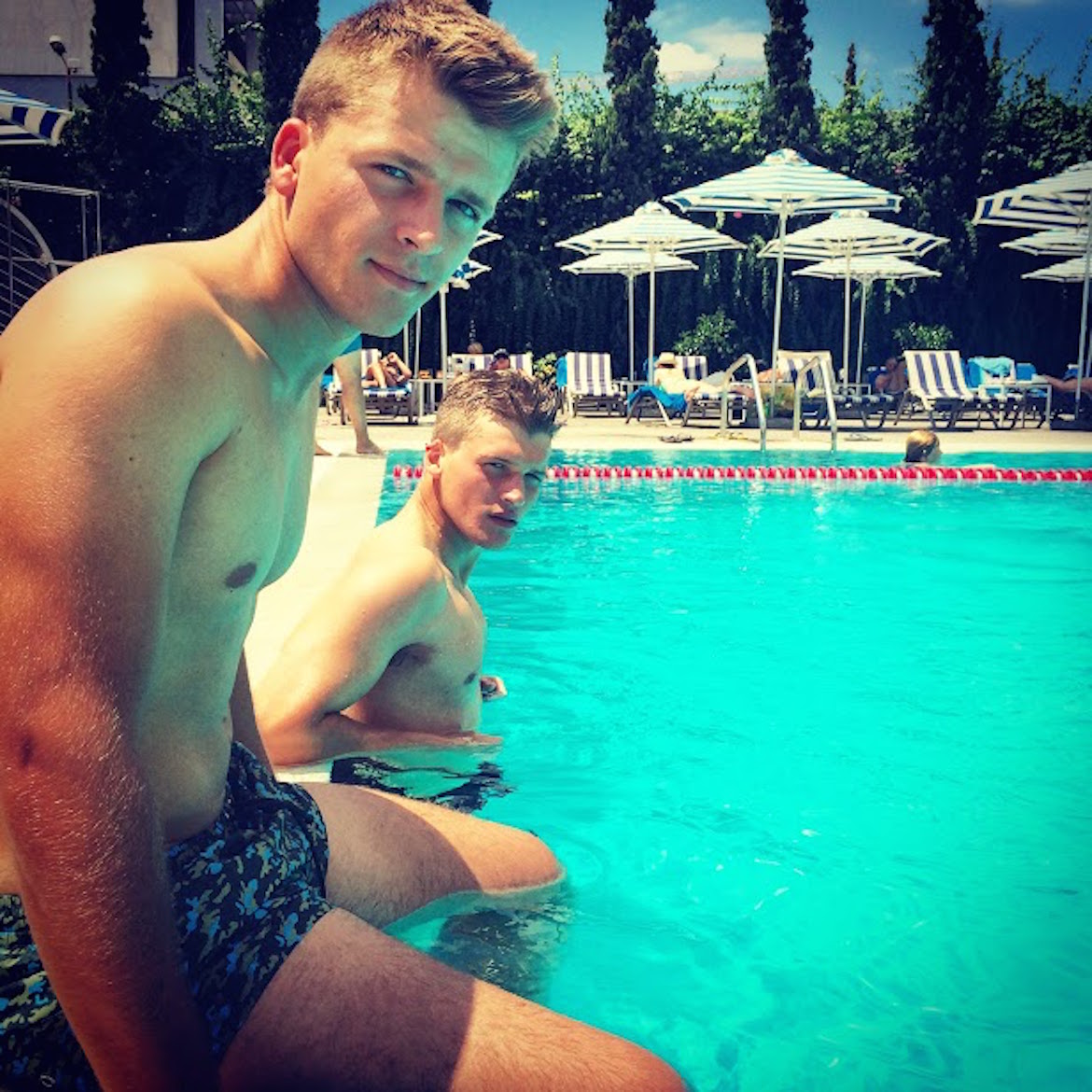 Miltos (left) & Ilias (right) at the Athens Hilton pool a hot mid-August afternoon...