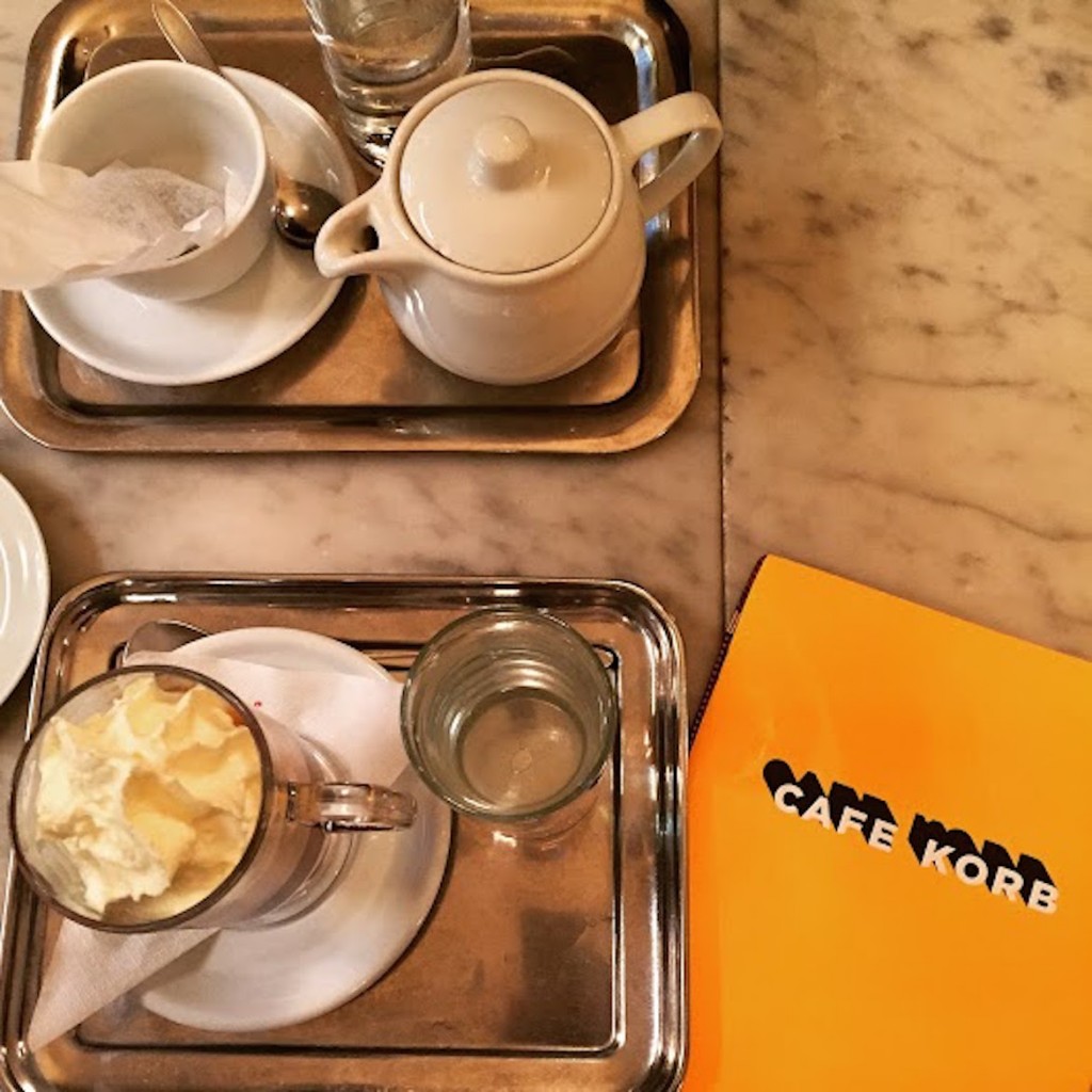 At Cafe Korb (since 1904) drinking "Maria Theresia" Coffee (double espresso with Cointreau & whipped cream).