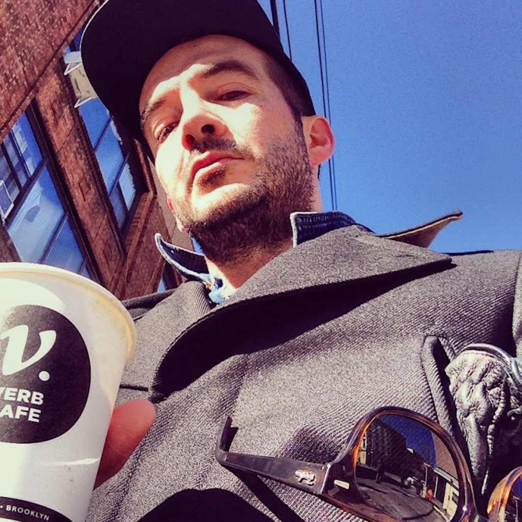 Posing outside Verb Cafe, Williamsburg, Brooklyn.