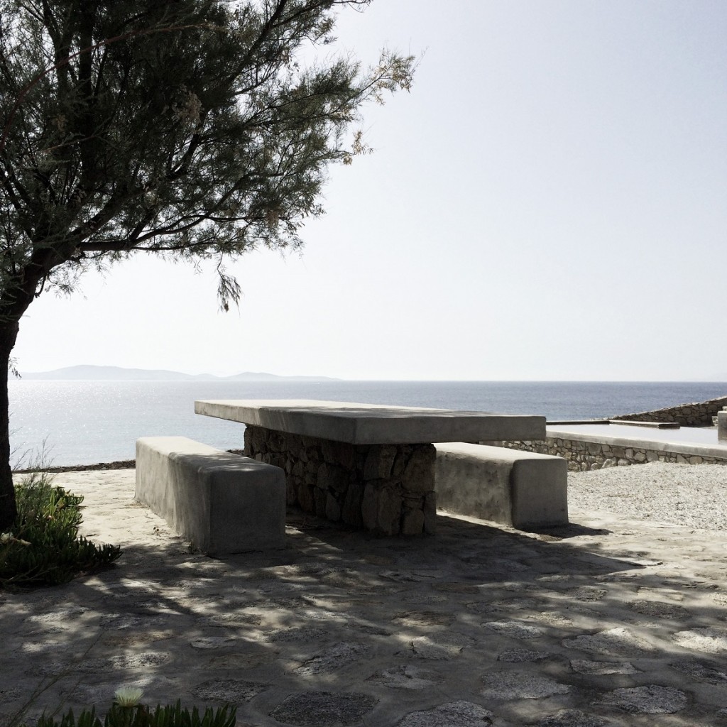 Outdoor dining area at a private residence in Mykonos.