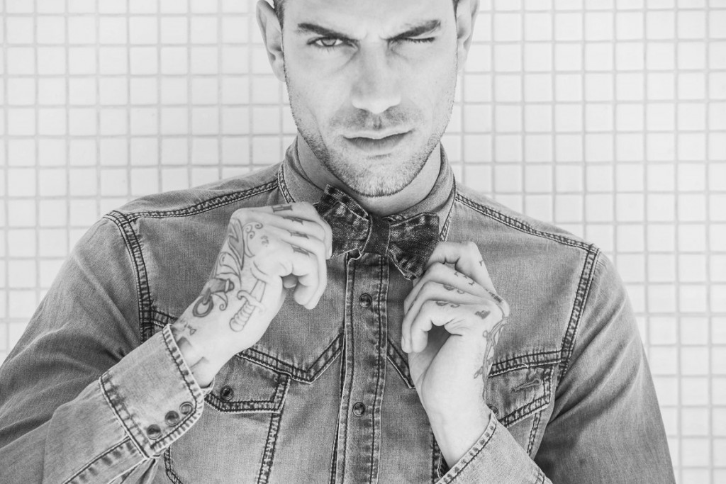 Denim shirt & bowtie by Diesel.