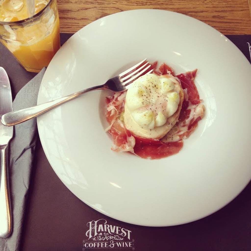 Harvest Coffee & Wine Traditional spanish Huevo de Corral - something like eggs benedict but with precious jamon bellota instead of bacon