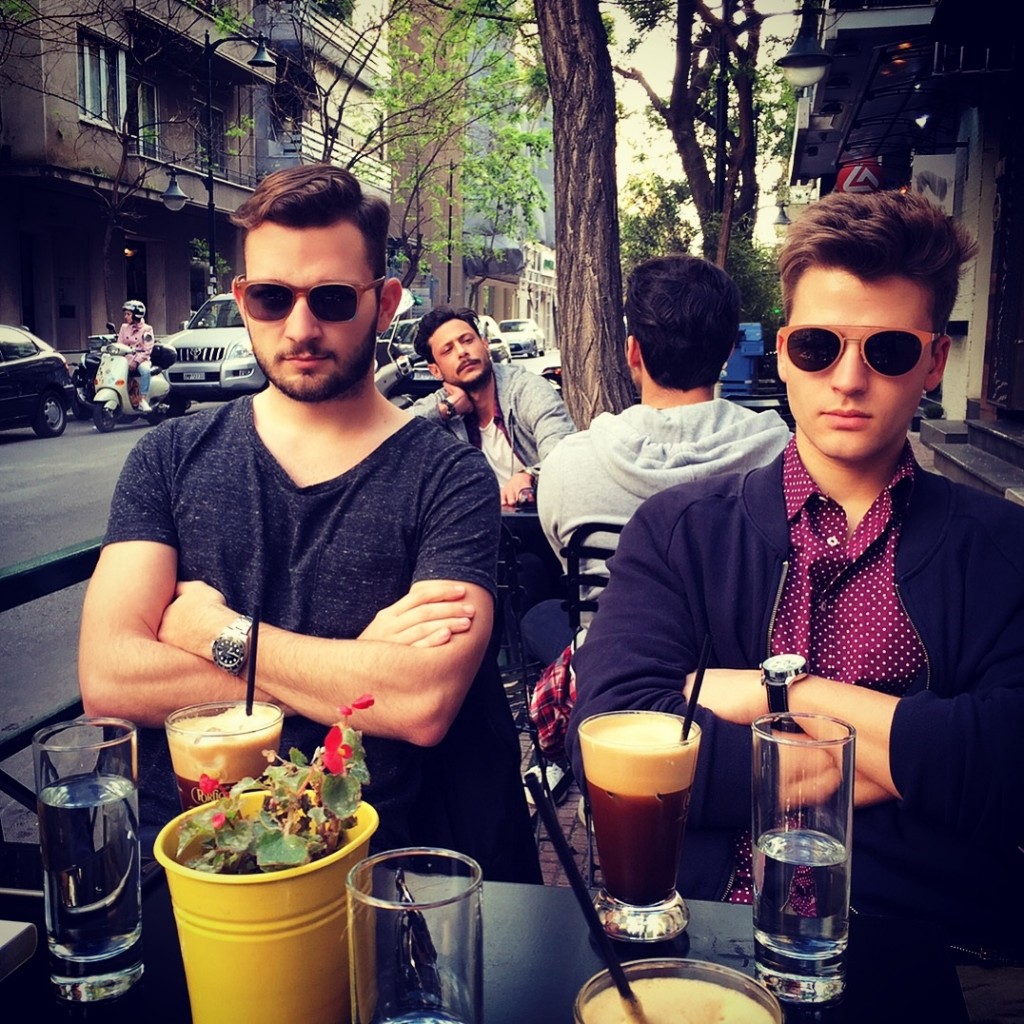 With Tasos & Miltos on the sidewalk of beautiful Patriarchou Ioakeim str.