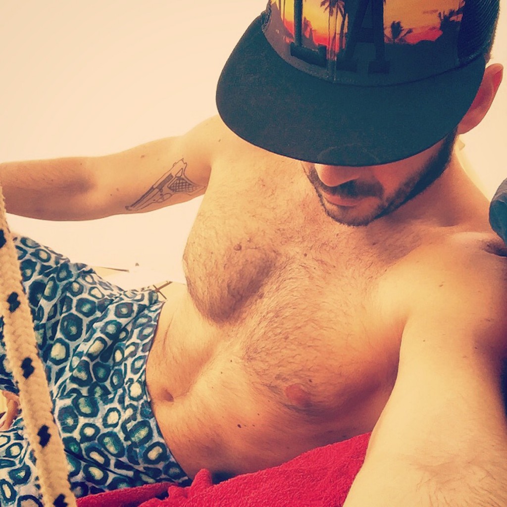 L.A. dreaming wearing Orlebar Brown's Bulldog style(acquatic honeycomb print).