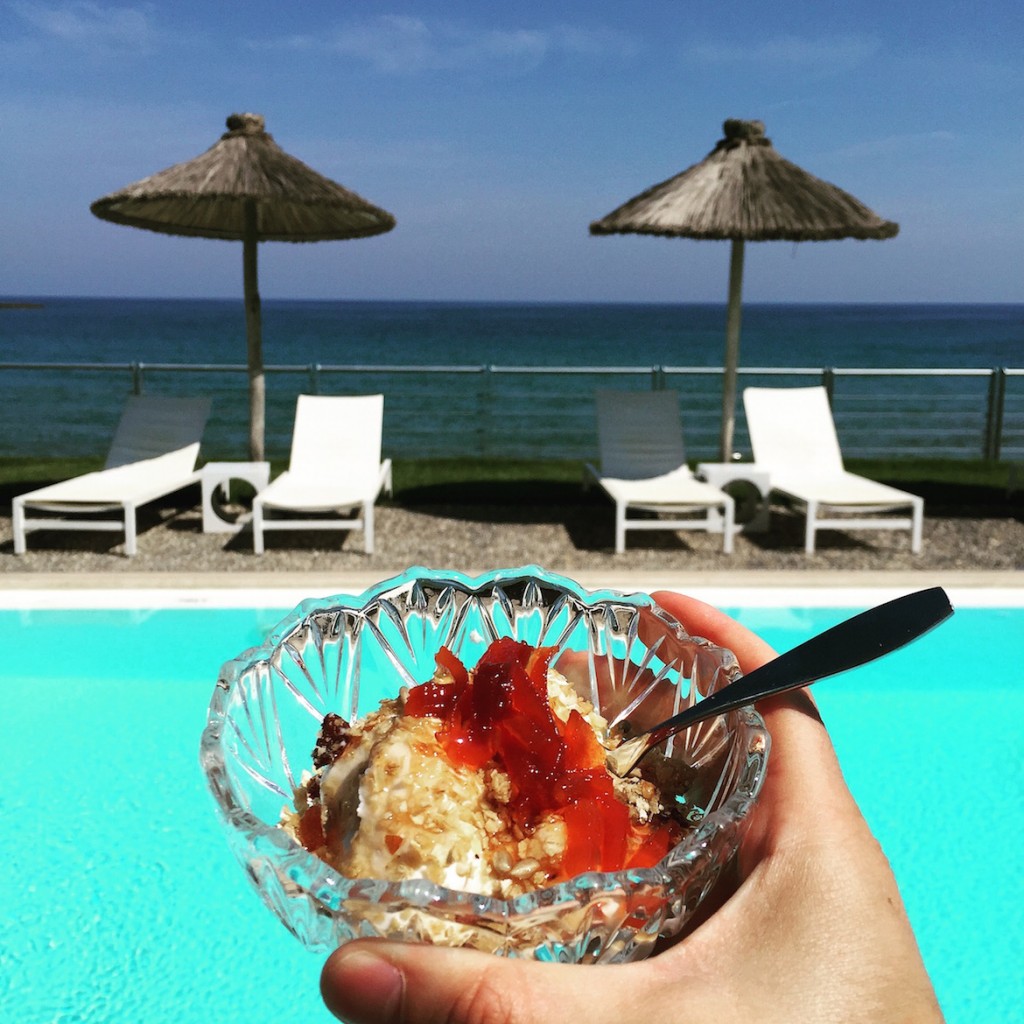 Greek yogurt with muesli & quince jam at Ammos Hotel, Chania
