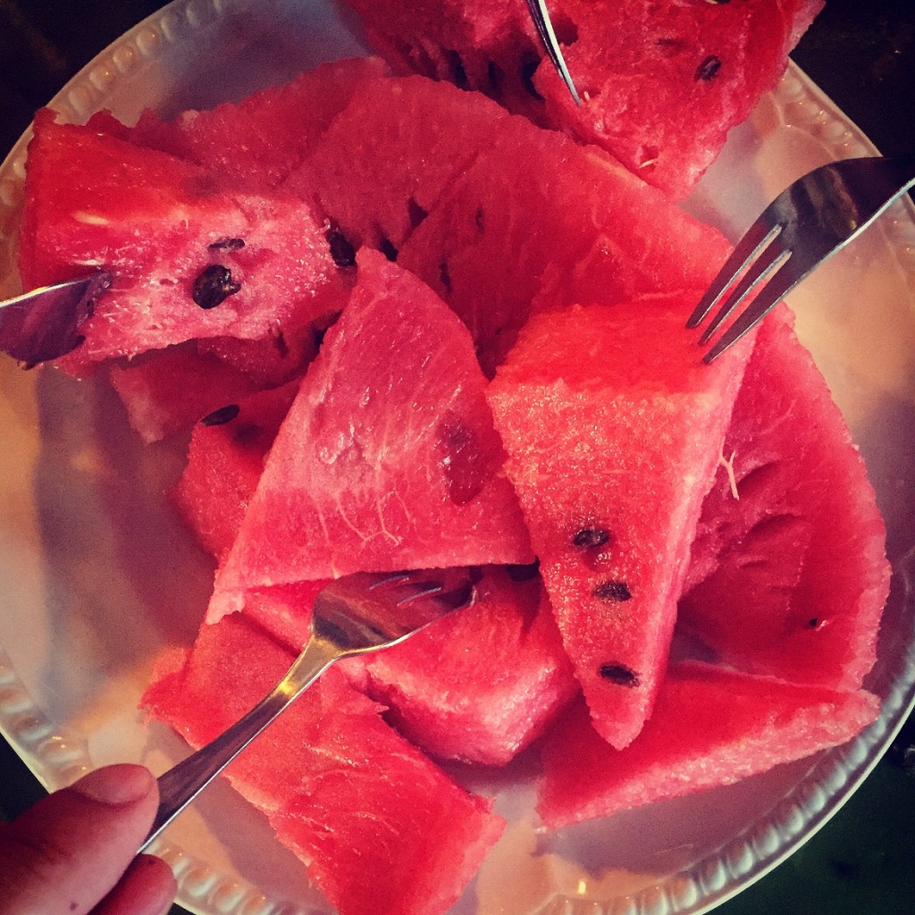 Watermelon instead of dessert at Axiotissa most talk-of-the-town taverna-restaurant on the island (in my opinion very overestimated...)