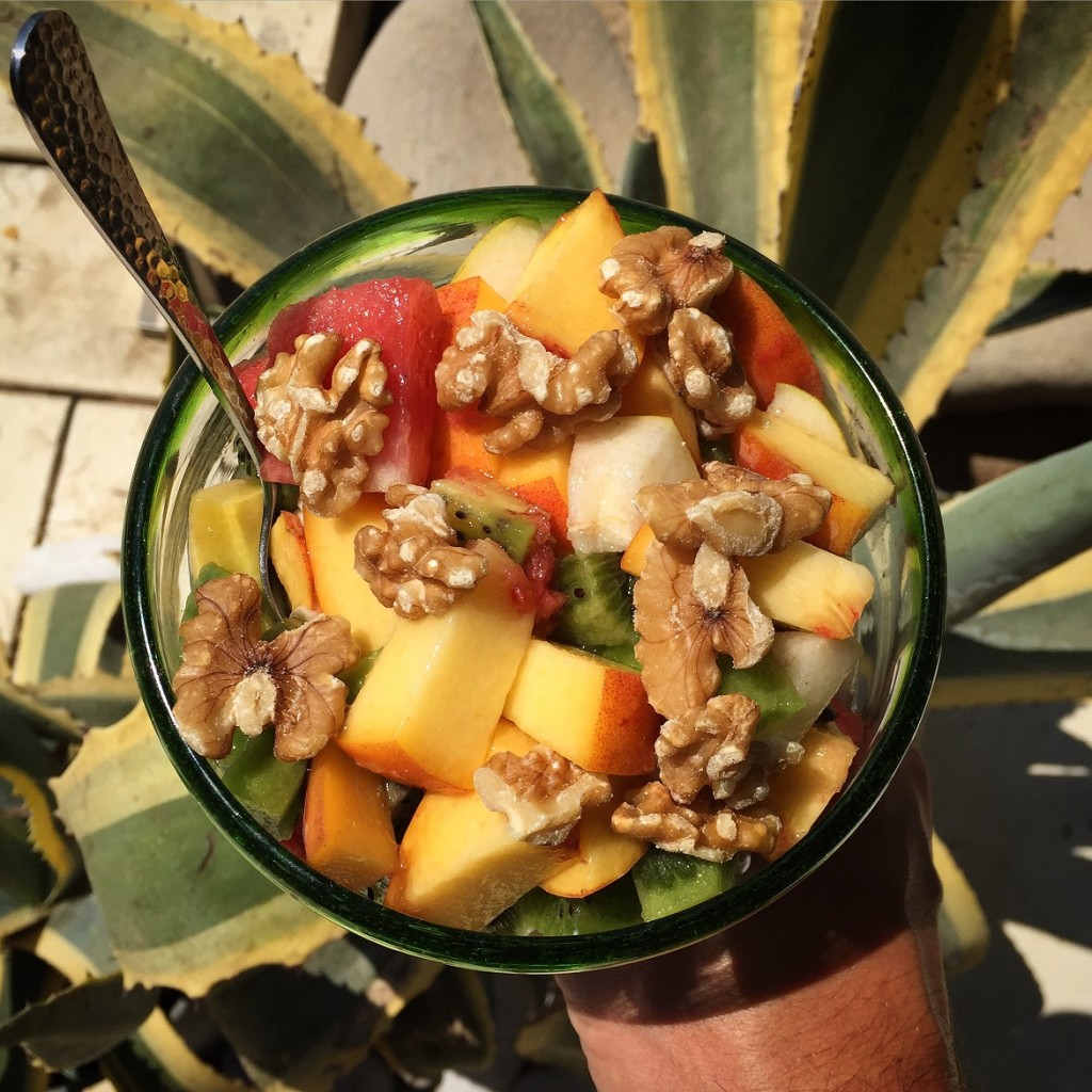 Yummy fruit salad with chestnuts & greek honey at Picasso Mexican restaurant & cocktail bar, Plaka beach.