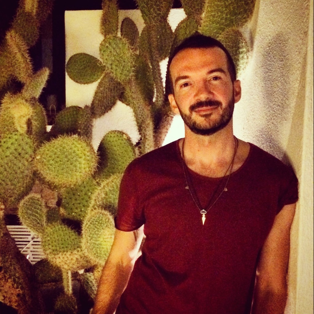 At Interni restaurant wearing Nikos Koulis jewelry.