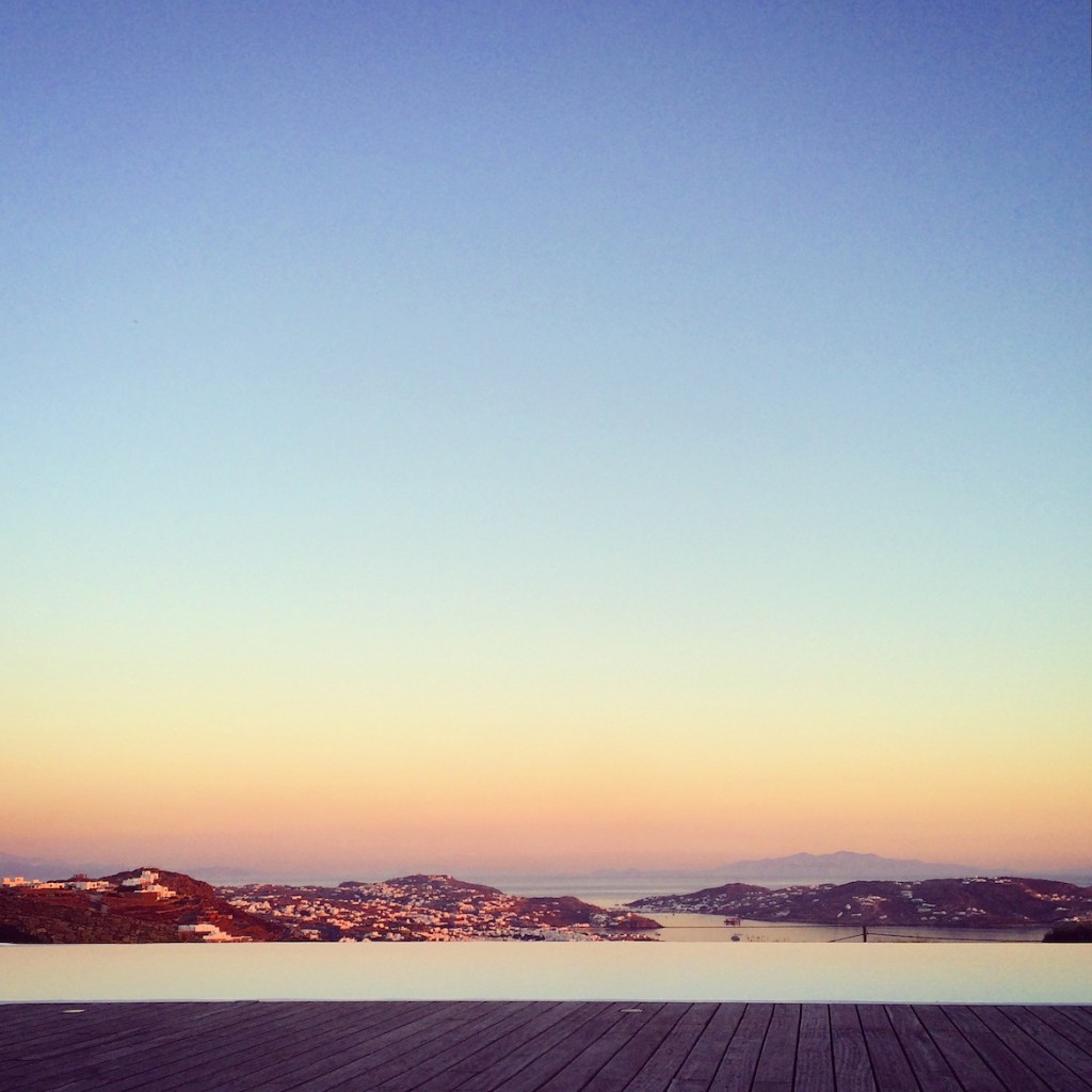Sunset view of Mykonos town.