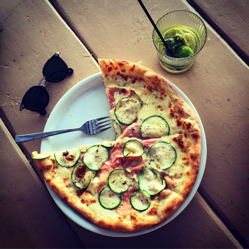Pizza tartufo cotto at Ftelia restaurant.
