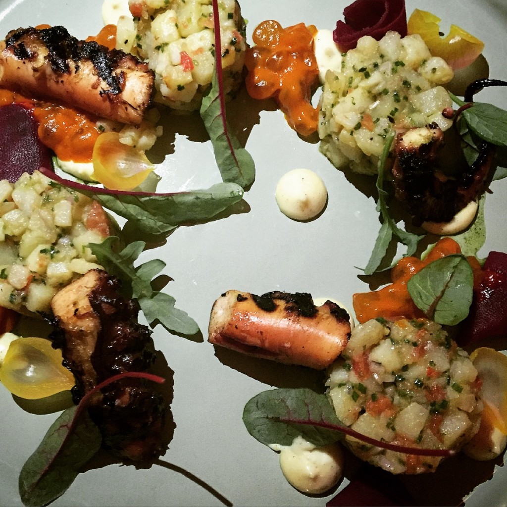 Garden of Good & Evil: Slow cooked octopus with potato sald, garlic lavored mayonnaise & beetroot.