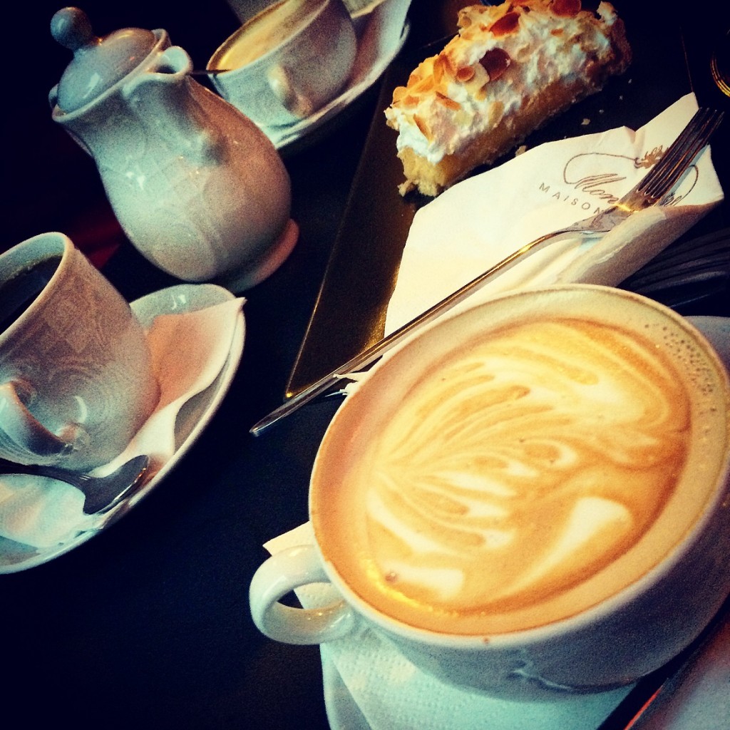 Hot cappuccino plus a delicious lemon pie at hipsters' fresnch-style meeting point Cafe Mon Frere.