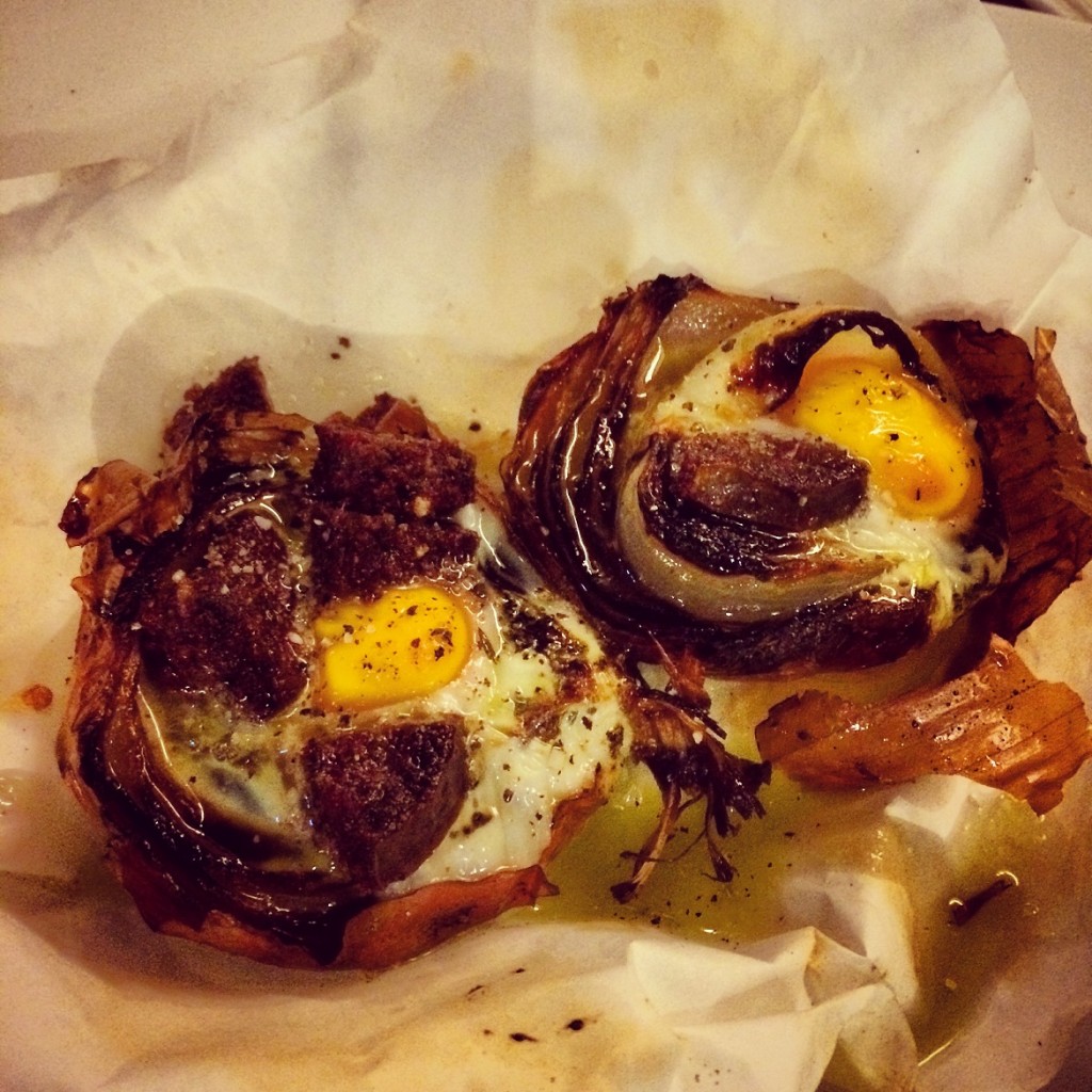 Greek fusion dishes at Serbiko restaurant (fried eggs inside caramelised onions #nomnom).