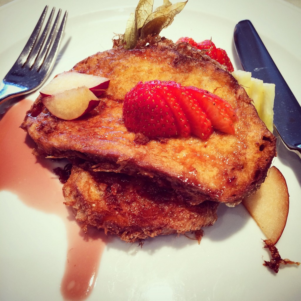 French toast with season's fruits & syrup for breakfast at the Excelsior Hotel #foodporn