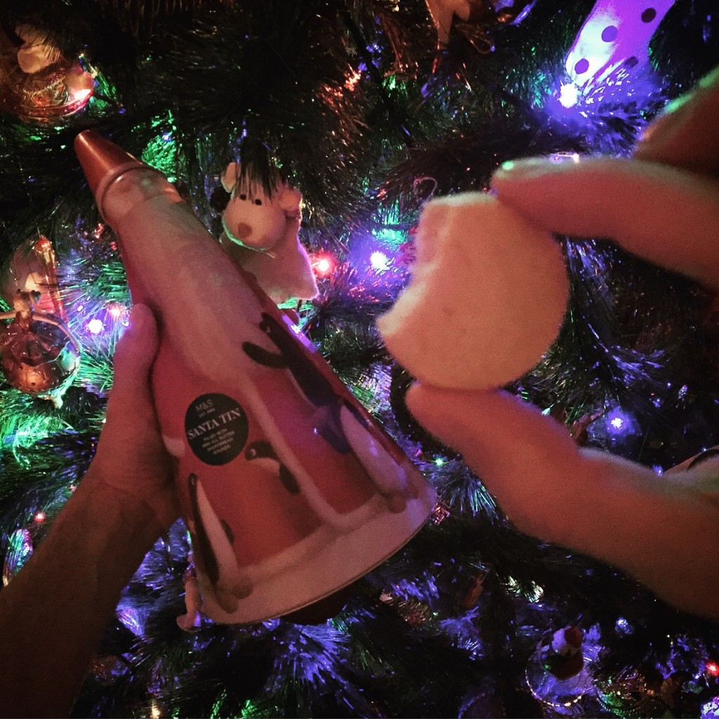 Delicious all-butter round shortbreads in a tin Santa by MARKS & SPENCER food department.