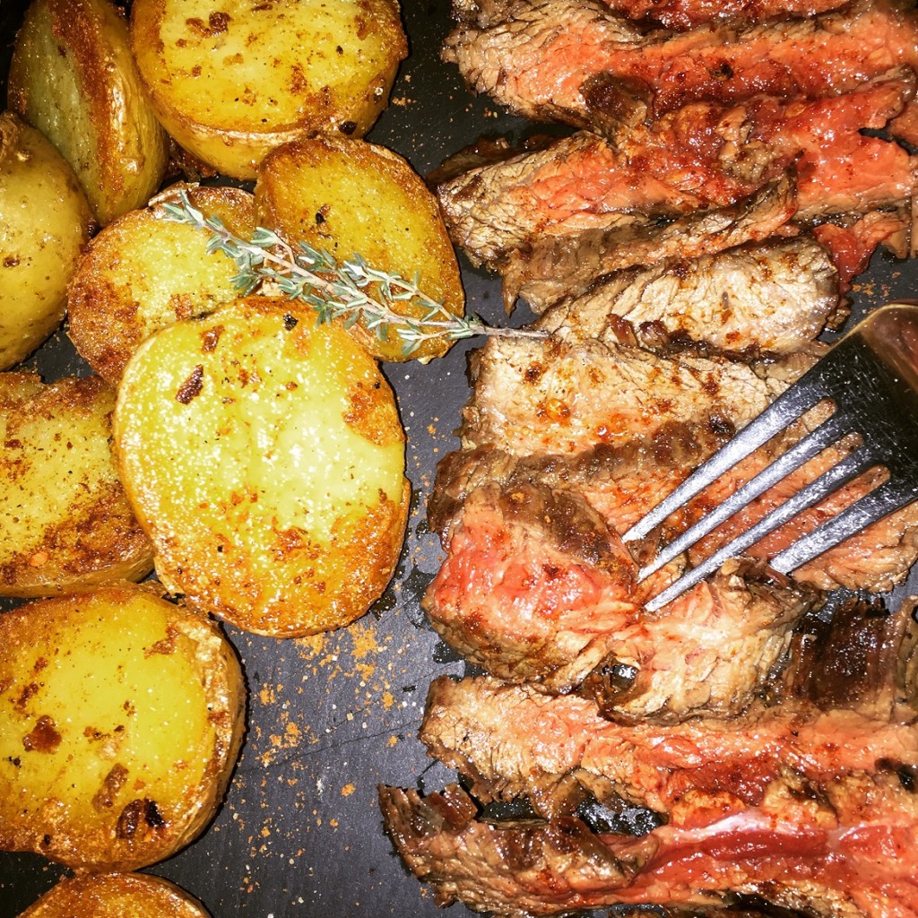Flank Steak with sauteed baby potatoes & mango-lime chutney