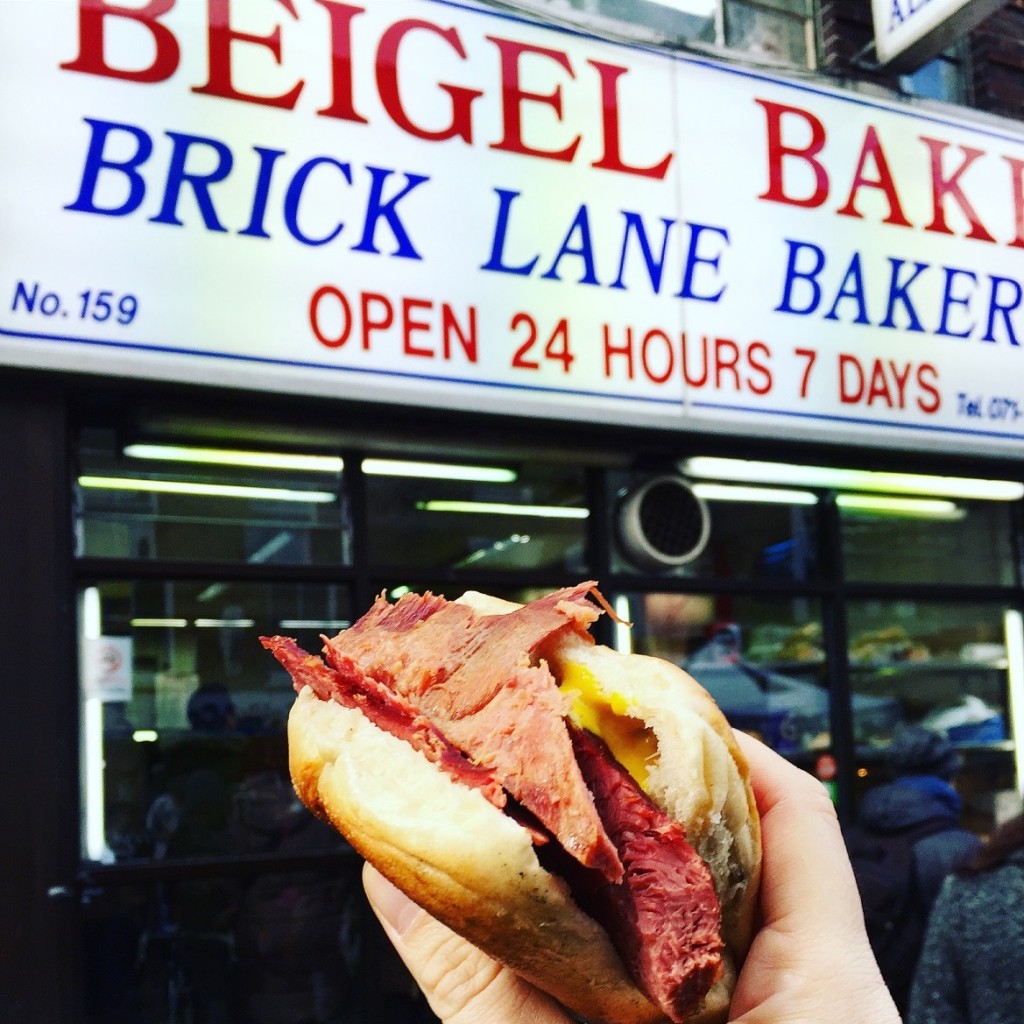 I had to queue to get this "salt beef & hot mustard" beigel at this famous jewish bakery