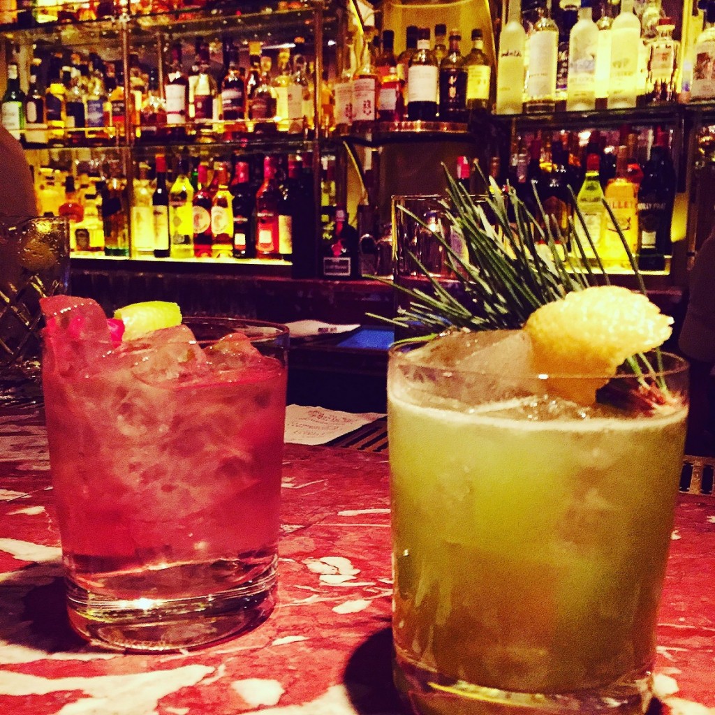 "La Vida Rosa" & "The Fireman's Drill" cocktails at Chiltern Firehouse bar, full of hip Londoners