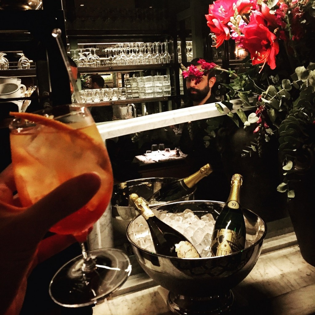 An Aperol Spritz at the Ivy Gardens Chelsea, frequented by the young & beautiful!