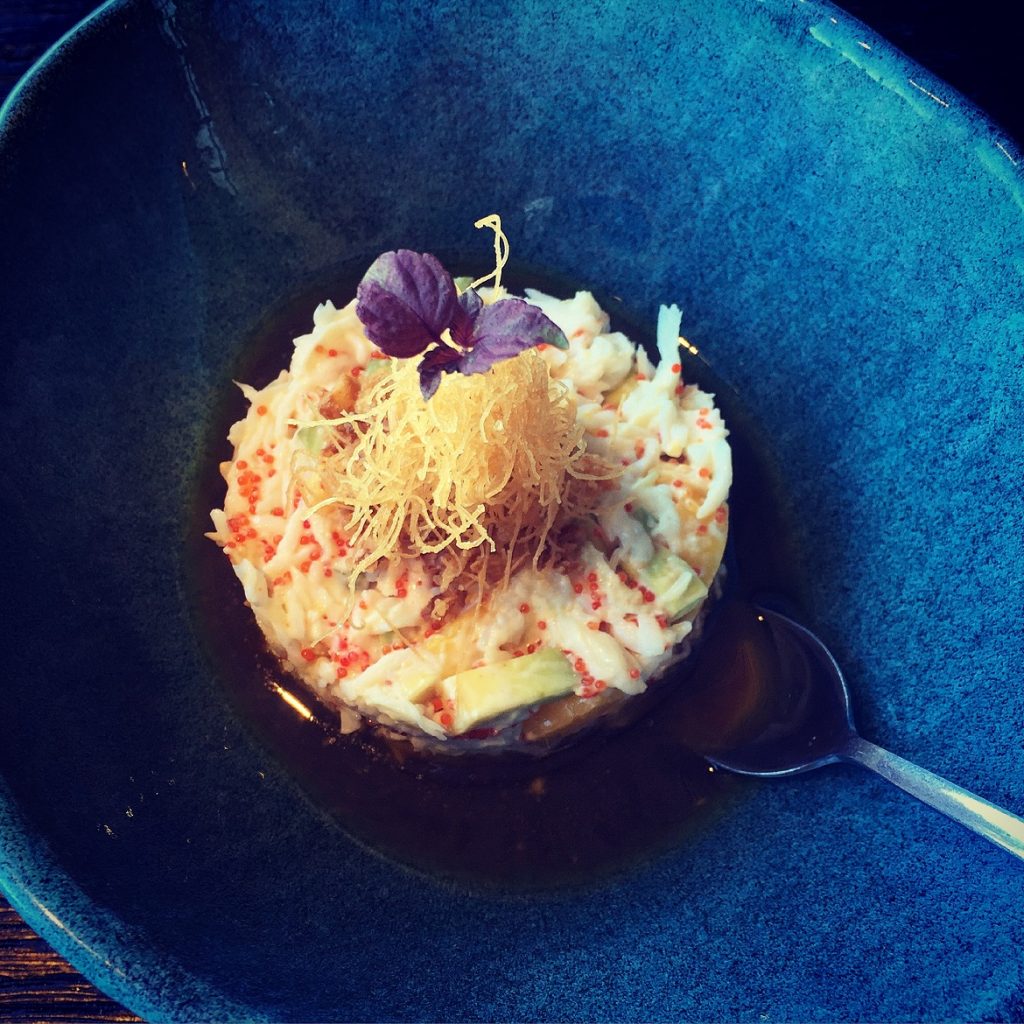 KING CRAB TARTAR: King crab, truffle-yuzu soy, avocado, mango