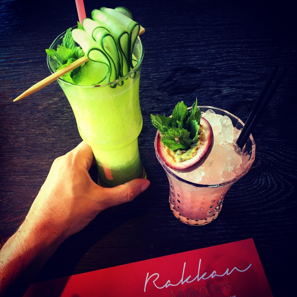 The COCKTAILS: Green Delight (left) with gin, melon liquor, fresh melon, lime, cucumber syrup & Chinawhite (right) with Stoli elit, lychee, vanilla syrup, pomegranate fresh